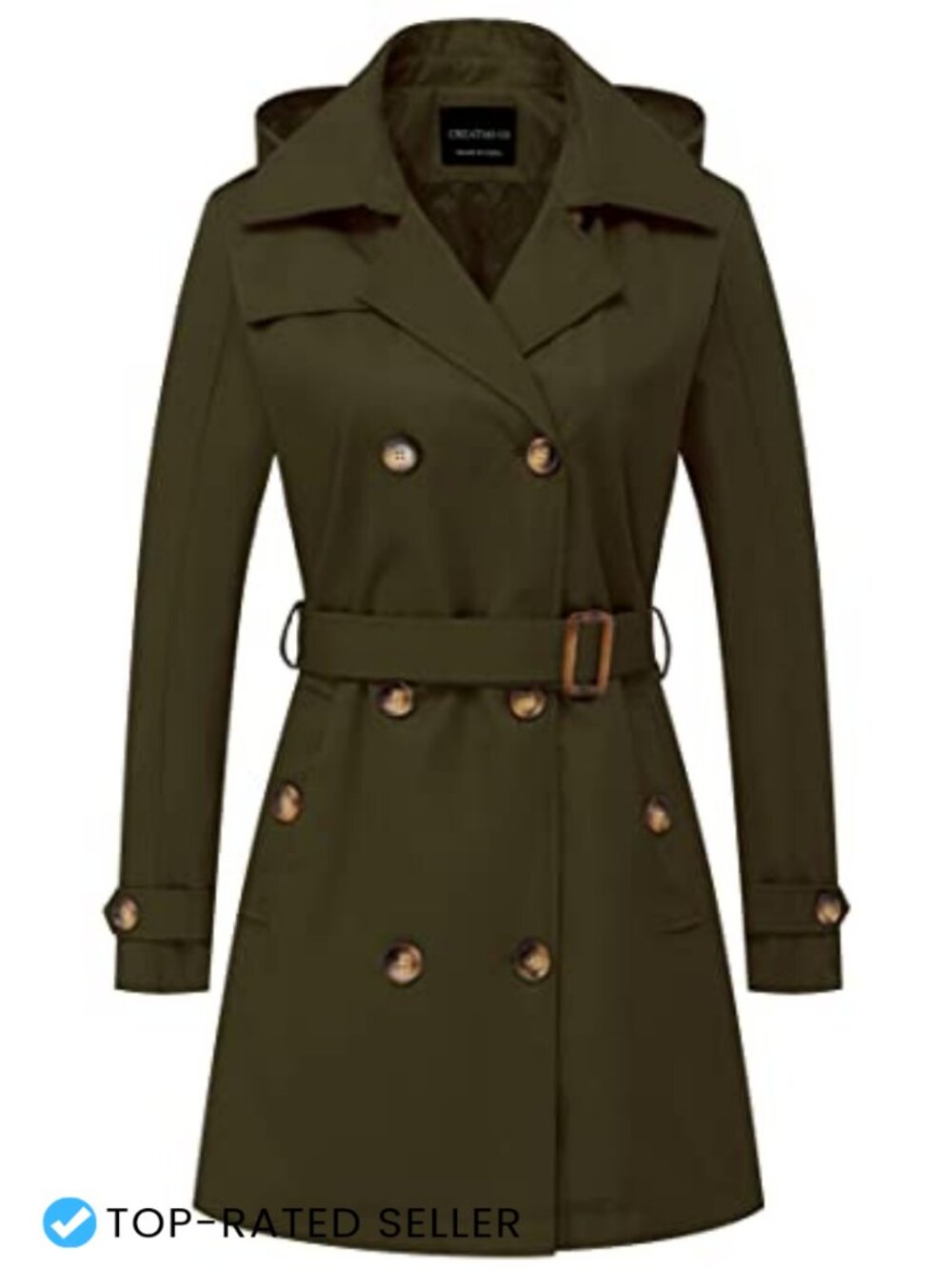 Women's Double-Breasted Trench Coat Mid-Length Belted Water-Resistant